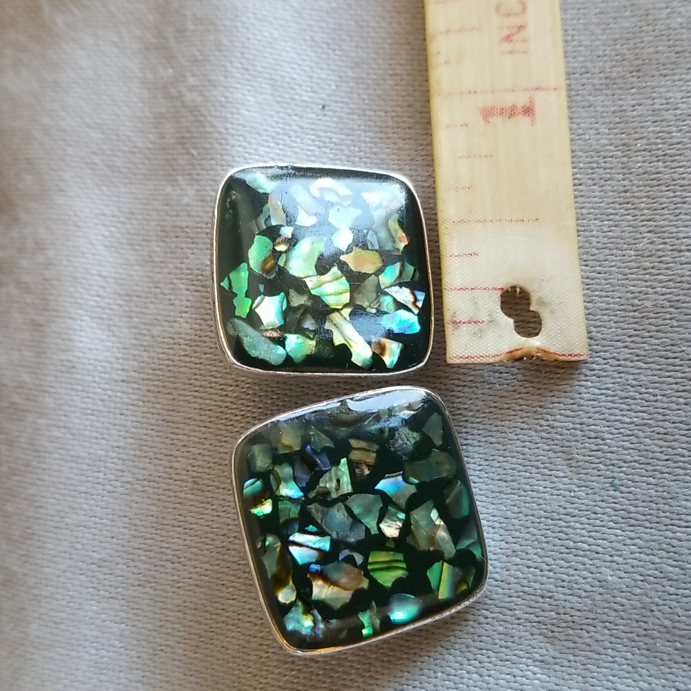 Inlay Abalone CLIP-ON earrings silver tone - Picture 2 of 4